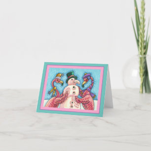 CARTE LES FLAMANTS ROSES ROSES RENDENT SNOWMAN, NOËL AMU