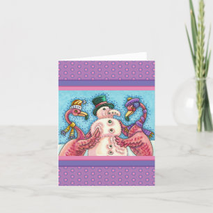 CARTE LES FLAMANTS ROSES ROSES RENDENT SNOWMAN, NOËL AMU