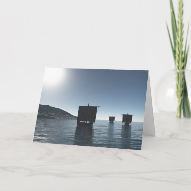 Carte Les Longships viking approchent d'une nuit éclairé (Devant)