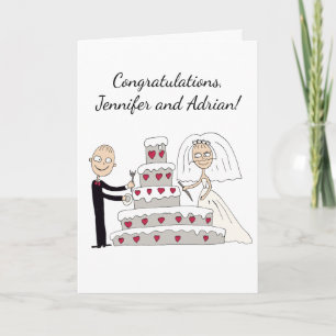 Carte Les mariés coupent le gâteau de mariage. Félicita