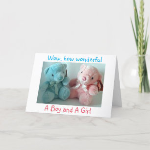 CARTE LES PARENTS DE TWIN BOY/TWIN GIRL FÉLICITATIONS