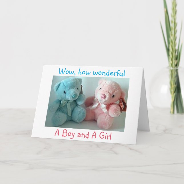 CARTE LES PARENTS DE TWIN BOY/TWIN GIRL FÉLICITATIONS (Devant)