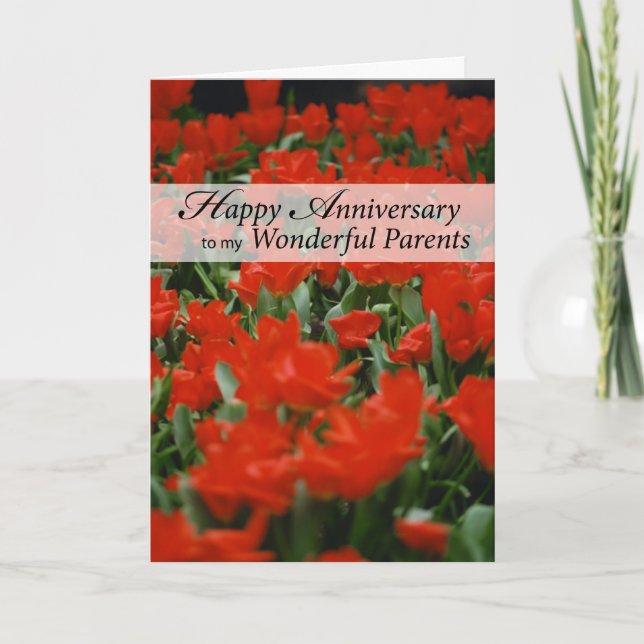 Carte Les Parents Joyeux Anniversaire Fleurs rouges (Devant)