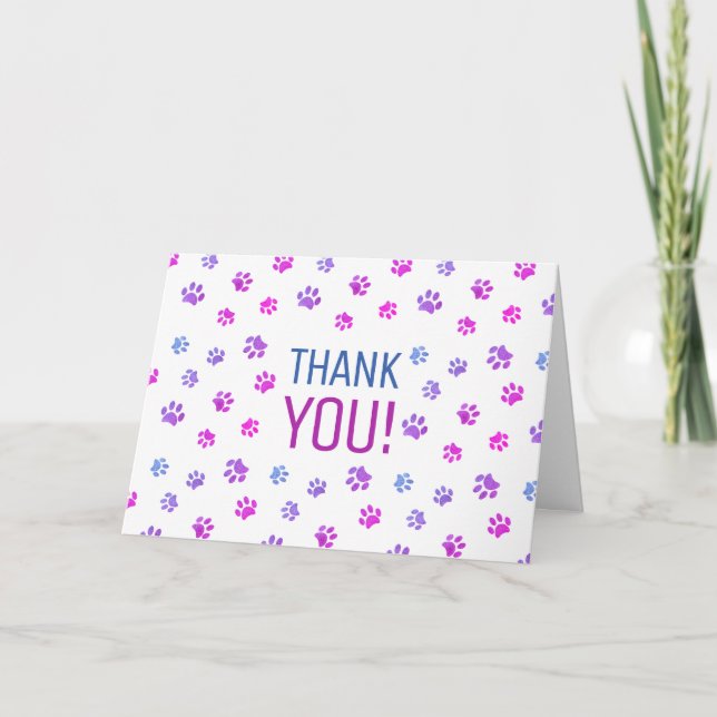 Carte Les Patters de Rose Purple Blue Paw Thank You (Devant)