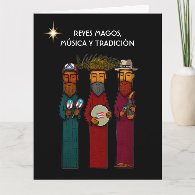 Carte Les Rois Mages Portoricains avec Parranda Musicale (Devant)