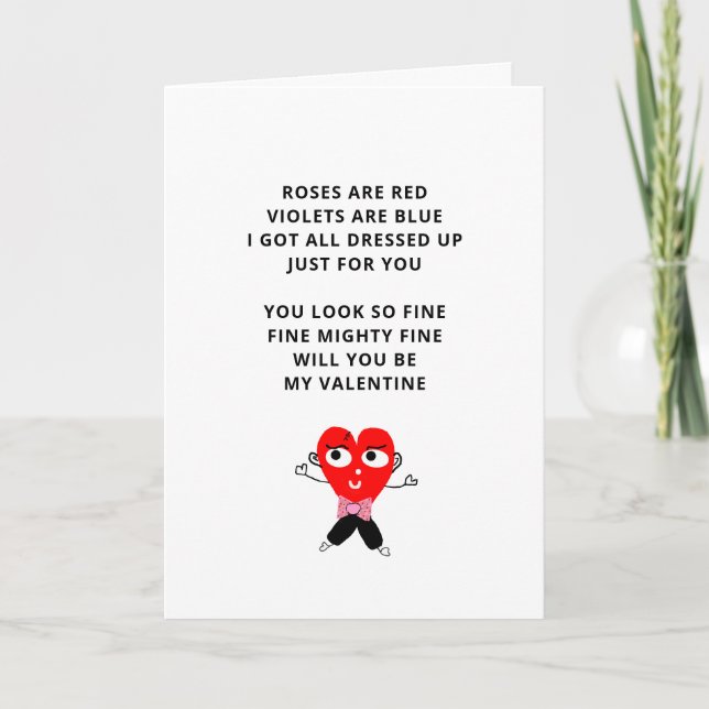 Carte Les Roses Amusants Sont Poème Rouge Valentines Fil (Devant)
