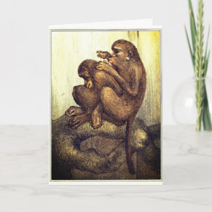 Carte Les singes se toilettant drôle romantique mignon