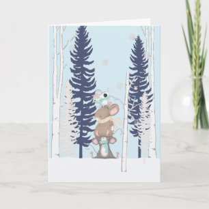 Carte Les souris mignonnes à Noël de neige