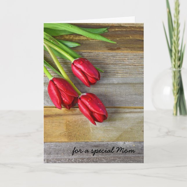 Carte Les voeux d'anniversaire de maman avec tulipes rou (Devant)