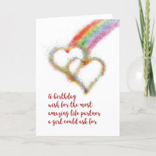 Carte Lesbian Birday Wish for Life Partner, Rainbow