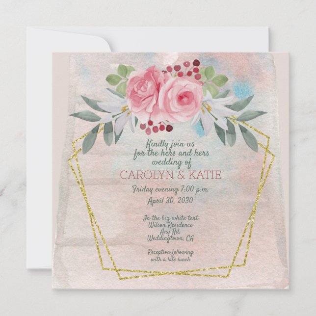 Carte Lesbiennes Hers et Hers Rose et Or (Devant)