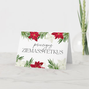 Carte Letton Noël Rouge Poinsettia Ziemassvetki