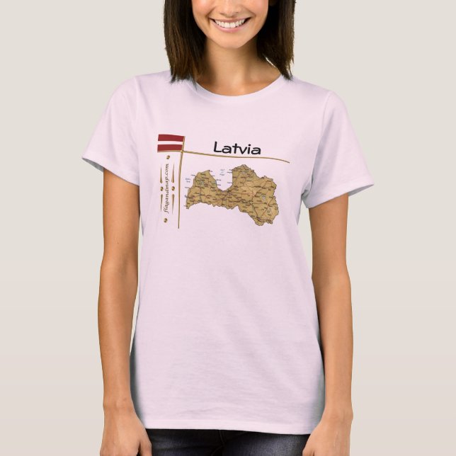 Carte Lettonie + Drapeau + Titre T-shirt (Devant)
