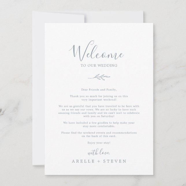 Carte LETTRE D'ACCUEIL Bleu Dusty À FEUILLE MINIMALE ET  (Devant)