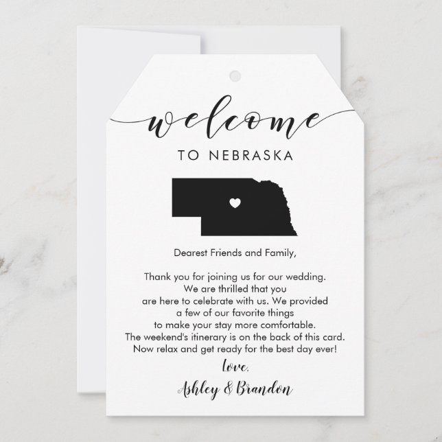 Carte Lettre d'accueil du Mariage du Nebraska Itinéraire (Devant)