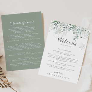Carte LETTRE D'ACCUEIL Mariage Éucalyptus Minimaliste