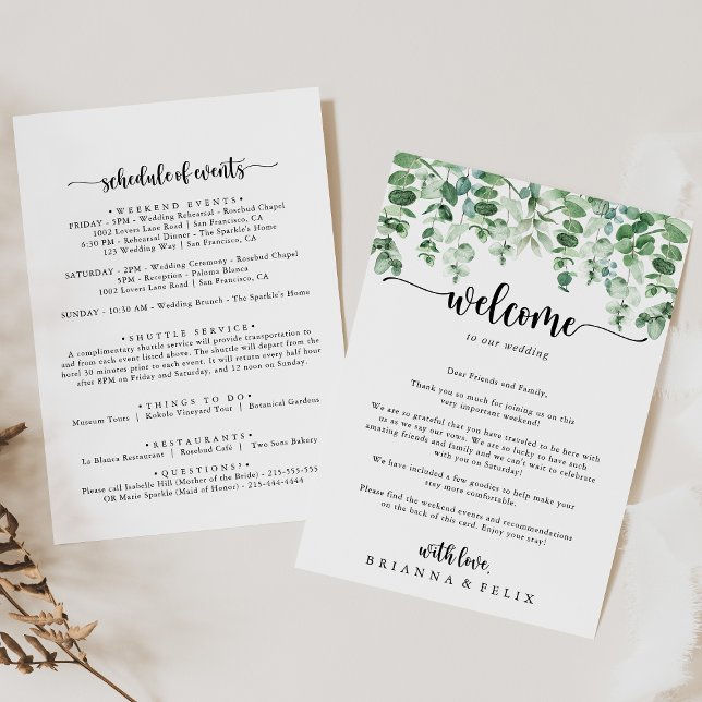 Carte LETTRE D'ACCUEIL Mariage Éucalyptus Minimaliste (Créateur téléchargé)