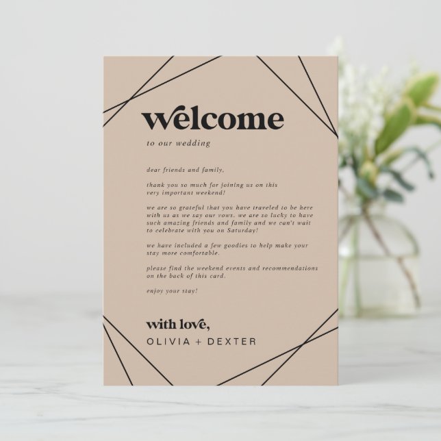 Carte LETTRE D'ACCUEIL Mariage géométrique moderne Itiné (Debout devant)