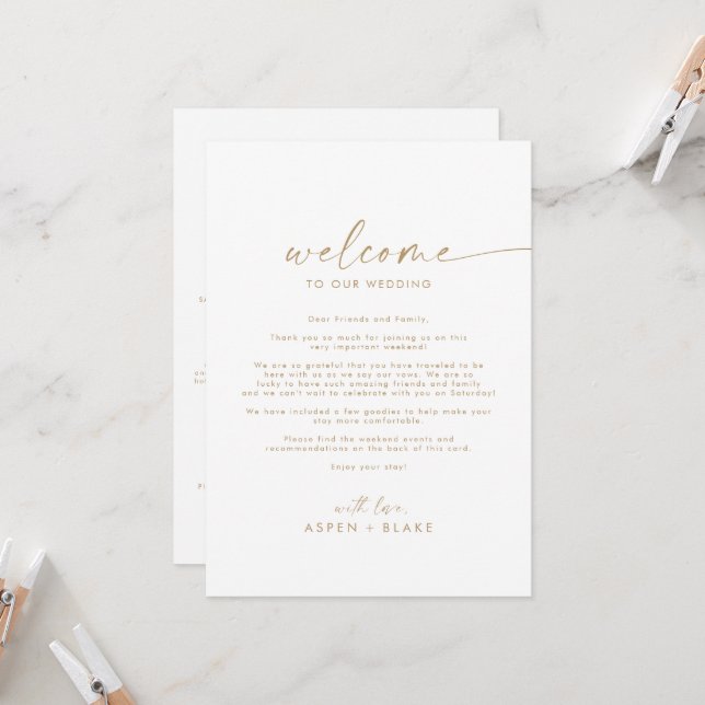 Carte Lettre d'accueil Mariage or moderne & Itinéraire (Devant/Arrière en situation)
