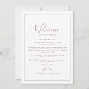 Carte Lettre d'accueil minimaliste du Mariage Rose