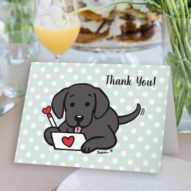 Carte Lettre d'amour du Labrador noir Merci (Black Labrador Love Letter Design Thank You Cards for Labrador Owners.  Cute Cartoon Style Art.)