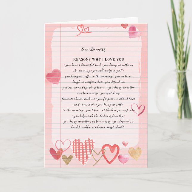 Carte Lettre d'amour | Raisons de votre amour Saint-Vale (Devant)