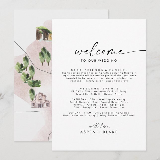 Carte Lettre de bienvenue de script moderne Itinéraire & (Devant / Derrière)