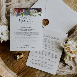 Carte Lettre de bienvenue du Mariage Bourgogne Floral Gr