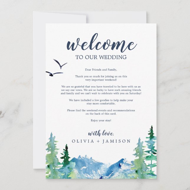 Carte Lettre de bienvenue du Mariage de Rocky Mountain & (Devant)