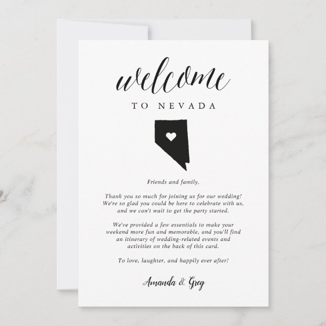 Carte Lettre de bienvenue du Mariage du Nevada & Itinéra (Devant)