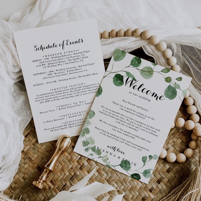 Carte Lettre de bienvenue du Mariage Eucalyptus Calligra (Créateur téléchargé)