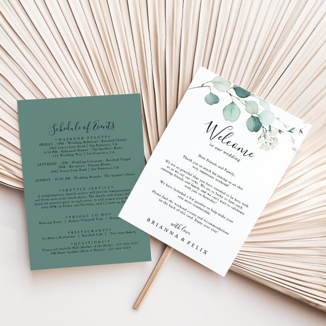 Carte Lettre de bienvenue du Mariage Eucalyptus vert d'é (Créateur téléchargé)