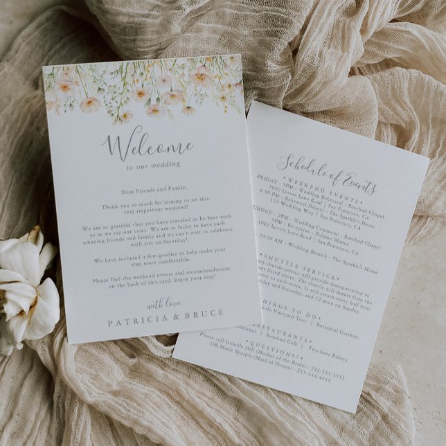 Carte Lettre de bienvenue du Mariage Fleur sauvage Blush (Créateur téléchargé)