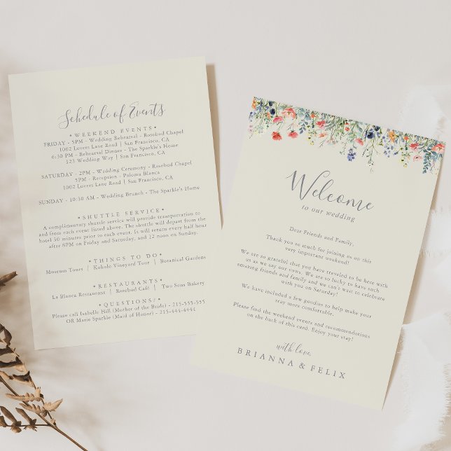 Carte Lettre de bienvenue du Mariage Fleur sauvage radie (Créateur téléchargé)