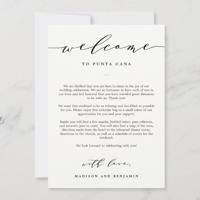 Carte Lettre de bienvenue et sac de bienvenue du Mariage (Devant)