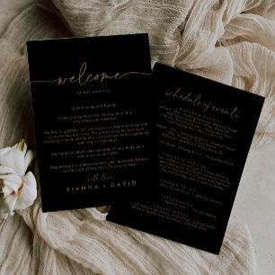 Carte Lettre de bienvenue Mariage classique en or noir