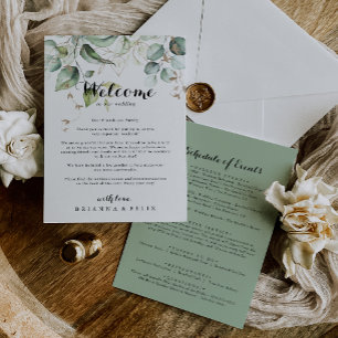 Carte Lettre de bienvenue Mariage Elégante Gold Greenery