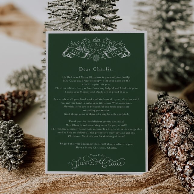 Carte Lettre de Noël du Père Noël Vert Enchantant (Créateur téléchargé)