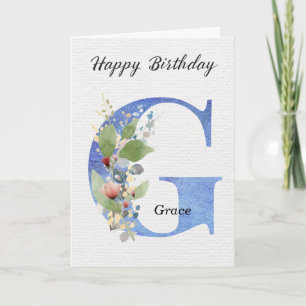 Carte Lettre G Anniversaire Nom Personnalisé Son Bleu Mo