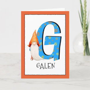 Carte LETTRE Gnome Kids G Nom et âge Anniversaire Saluta