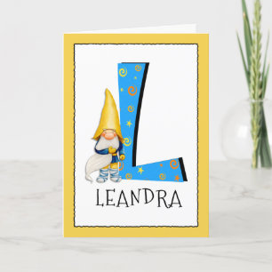 Carte LETTRE Gnome Kids L Nom et âge Anniversaire Saluta