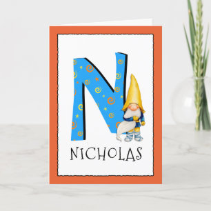 Carte LETTRE Gnome Kids N Nom et âge Anniversaire Saluta