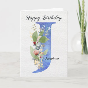 Carte Lettre J Anniversaire Nom Personnalisé Monogramme