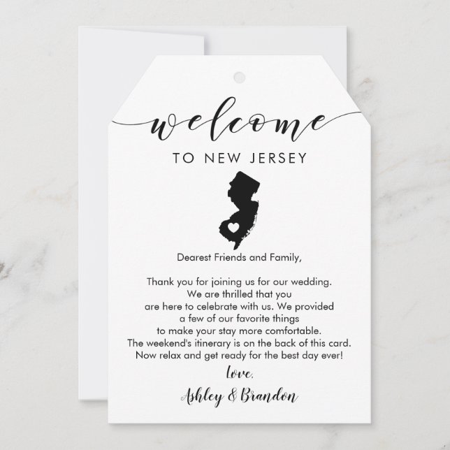 Carte LETTRE Mariage du New Jersey Bienvenue (Devant)