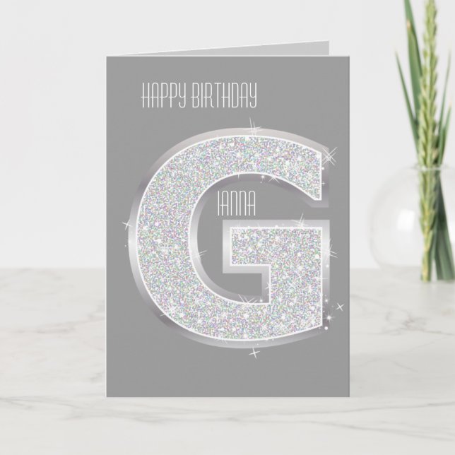 Carte LETTRE Parties scintillant EN ARGENT G (Devant)