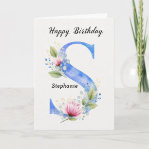 Carte Lettre S Anniversaire Personnalisé Nom Son Bleu Mo