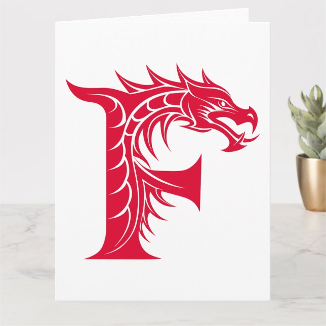 Carte LETTRE STYLE dragon F, Alphabet dragon, Monogramme (Petite plante)
