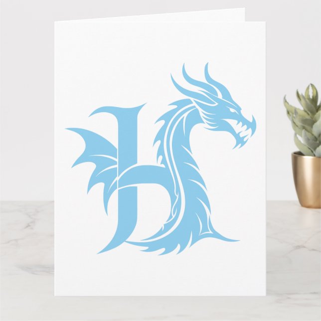 Carte LETTRE STYLE Dragon H, Alphabet Dragon, Monogramme (Petite plante)