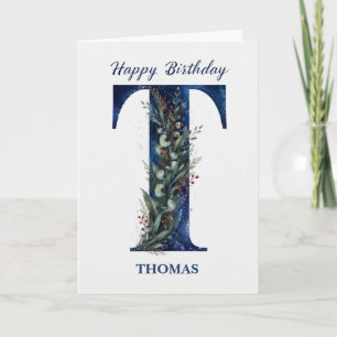 Carte Lettre T Anniversaire pour lui Nom Personnalisé Bl