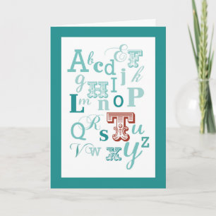 Carte Lettre T Nom initial Alphabet Anniversaire Turquoi